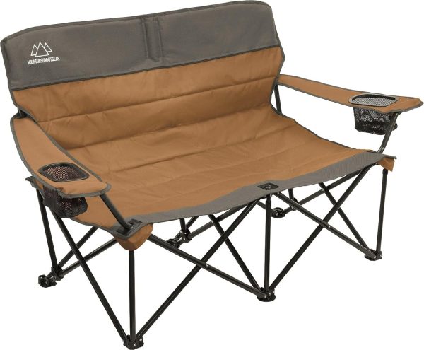 Quilted 2-Person Low Loveseat Camping Chair with Padded Seat and Back by Caddis Sports (Brown)