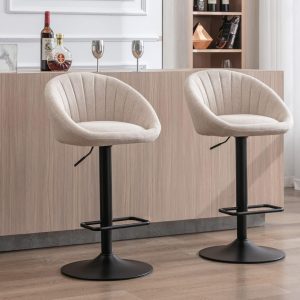 EALSON Adjustable Swivel Bar Stools, Set of 2, Modern Counter Height with Low Back, Upholstered, Beige