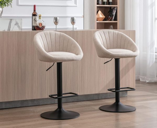 EALSON Adjustable Swivel Bar Stools, Set of 2, Modern Counter Height with Low Back, Upholstered, Beige