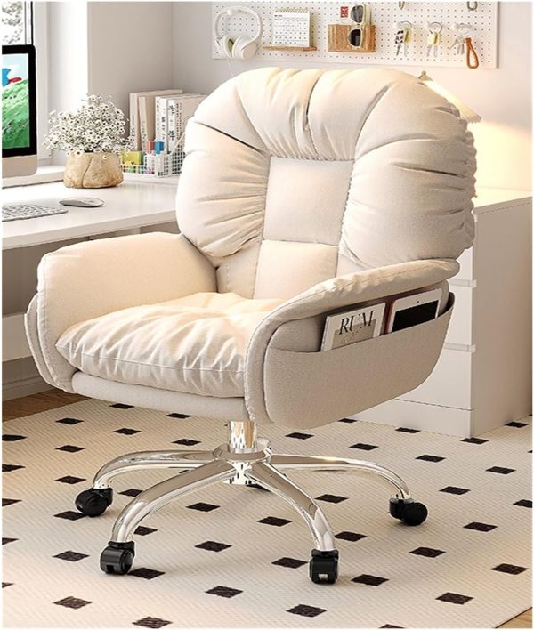 Beige Swivel Office Chair with Reclining Backrest