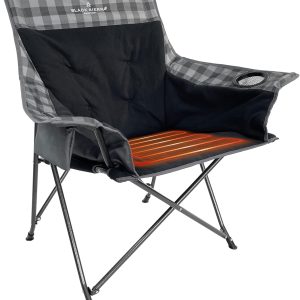 Black Sierra Heated Fleece Camping Chair with Battery, XL Portable, 3 Heat Settings, 300 Lb Steel Frame, Foldable for Camping, Sports, Patio