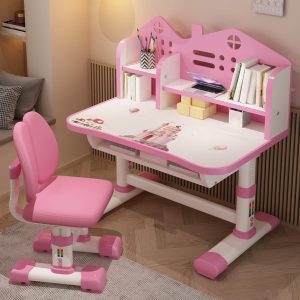 Adjustable Kids Desk and Chair Set with Drawer, Storage, Pedal, and Wide Desktop for Study and Reading