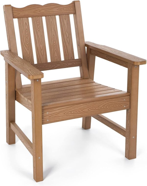 Stoog Patio Chair, All-Weather, 400 lbs Capacity, Wood-Like, Teak, for Patio, Deck, Pool, Backyard