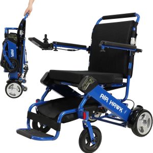 Air Hawk Lightweight Folding Electric Wheelchair - 41 lbs, 26-Mile Range, Compact, Travel-Approved (Blue)