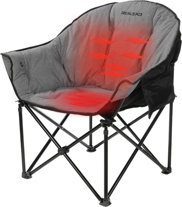 REALEAD Oversized Heated Camping Chair, Padded, 400lbs Capacity, Battery Not Included