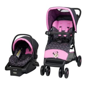 Disney Baby Minnie Mouse Foldable Travel System, Compact Storage, Self-Standing, Minnie Dot Party