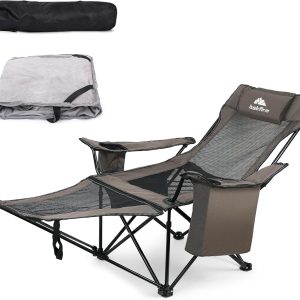 Reclining Camping Chair with Footrest, Cooler Bag, and Cotton Cushion, Portable, 300 lbs Capacity