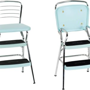 COSCO Retro Teal Chair and Step Stool with Flip-Up Seat