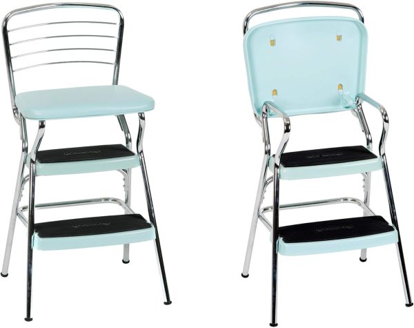 COSCO Retro Teal Chair and Step Stool with Flip-Up Seat