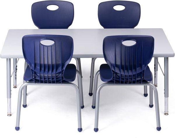 School Table and Chair Set - 24x48 inch Adjustable Table with Spray Edges and Four Premium Chairs