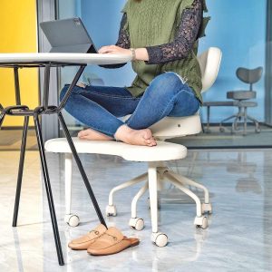 Adjustable Cross-Legged Office Chair with Lumbar Support and Wheels, Ivory
