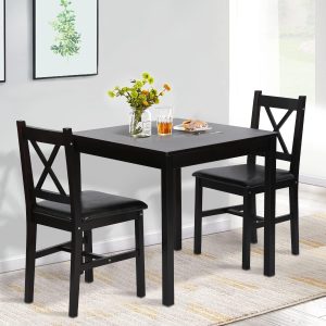 3-Piece Wooden Kitchen Table Set with 2 Chairs, Dark Brown