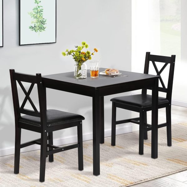 3-Piece Wooden Kitchen Table Set with 2 Chairs, Dark Brown