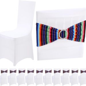 20 Sets of 40 Purple Mexican Fiesta Spandex Chair Sashes and Covers for Cinco de Mayo, Weddings, and Birthdays