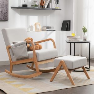 Nursery Rocking Chair with Ottoman, Modern Glider for Nursing, Light Gray
