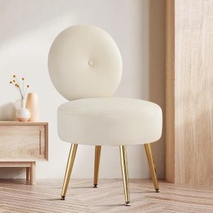Furniliving Armless Velvet Vanity Chair with Back and Metal Legs, Khaki