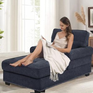 BEEY Cozy Chaise Lounge, Upholstered Sleeper Chair for Small Spaces, Dark Gray (59"x34"x33.5")