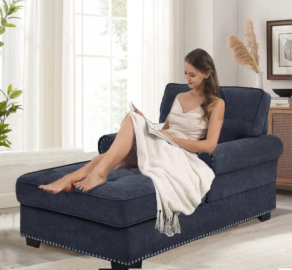 BEEY Cozy Chaise Lounge, Upholstered Sleeper Chair for Small Spaces, Dark Gray (59"x34"x33.5")