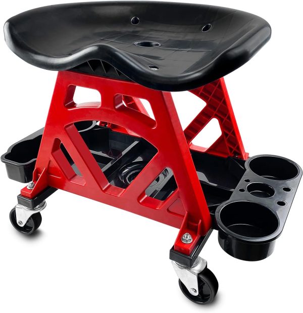 ROBLOCK Durable Rolling Mechanic Stool with Tool Tray for Garage, Workshop, and Auto Repair