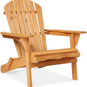 Best Choice Folding Wooden Adirondack Chair for Patio, Garden & Fire Pit – Natural Finish, 350lb Capacity