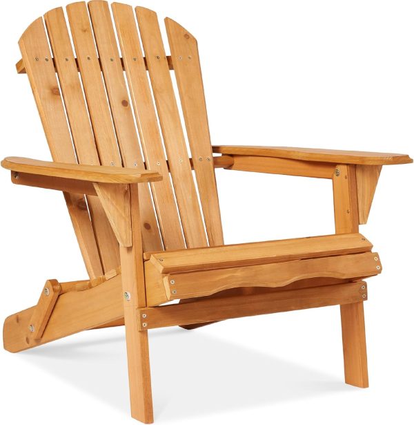 Best Choice Folding Wooden Adirondack Chair for Patio, Garden & Fire Pit – Natural Finish, 350lb Capacity