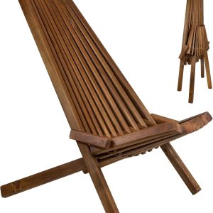 CleverMade Tamarack Folding Acacia Wood Lounge Chair for Outdoor and Home Use - Cinnamon