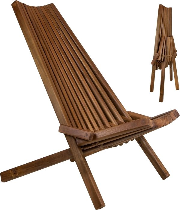 CleverMade Tamarack Folding Acacia Wood Lounge Chair for Outdoor and Home Use - Cinnamon