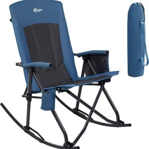 PORTAL Oversized Folding Rocking Camping Chair with High Back, Hard Armrests, Carry Bag, 400 lbs Capacity, Mesh Back