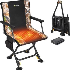 TIDEWE Heated Hunting Chair with Detachable Cover, Battery, 360° Swivel, Armrest, Adjustable Legs, Camo