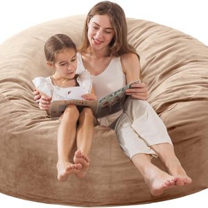 EDUJIN 5ft Giant Bean Bag Chair: Memory Foam, Soft Velvet Cover, Camel