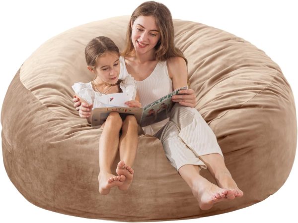 EDUJIN 5ft Giant Bean Bag Chair: Memory Foam, Soft Velvet Cover, Camel