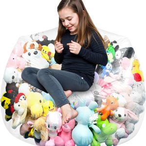 Waterproof Large Stuffed Animal Storage Bean Bag Chair Cover with Zipper for Kids' Room Organization
