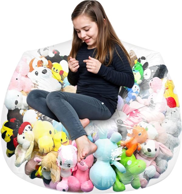 Waterproof Large Stuffed Animal Storage Bean Bag Chair Cover with Zipper for Kids' Room Organization