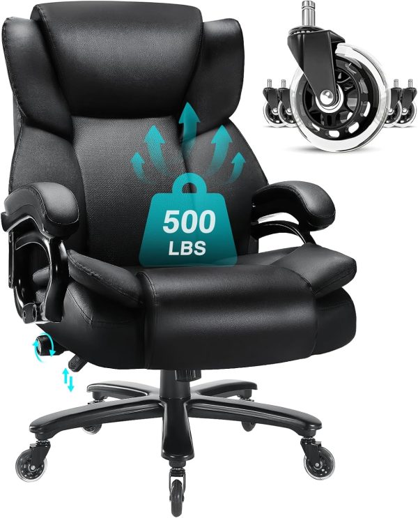 500lbs Big & Tall Office Chair with Lumbar Support and Quiet Wheels