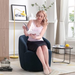 Antetek Small Swivel Club Chair, Modern Blue Armchair for Nursery, Living Room, Bedroom, Office