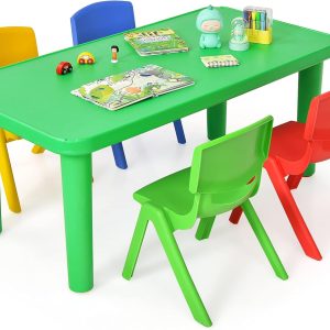 Costzon Kids Plastic Table and 4 Stackable Chairs Set, Portable for School and Home Play