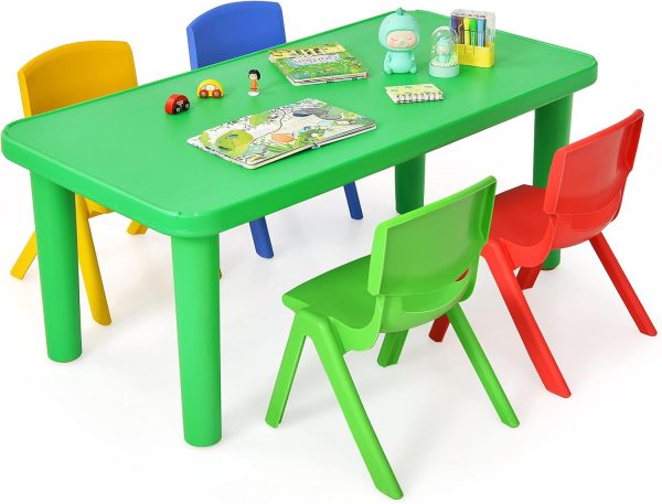 Costzon Kids Plastic Table and 4 Stackable Chairs Set, Portable for School and Home Play