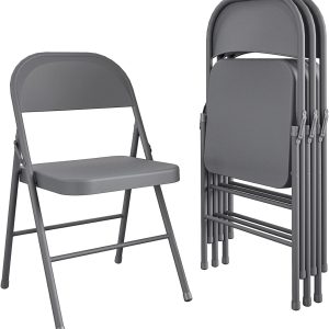 COSCO All-Steel Folding Chair, 4-Pack, Gray