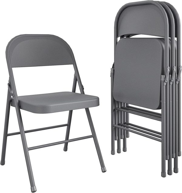COSCO All-Steel Folding Chair, 4-Pack, Gray