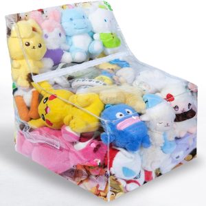 Clear Stuffed Animal Storage Chair with Waterproof PVC and Zipper for Toy Storage