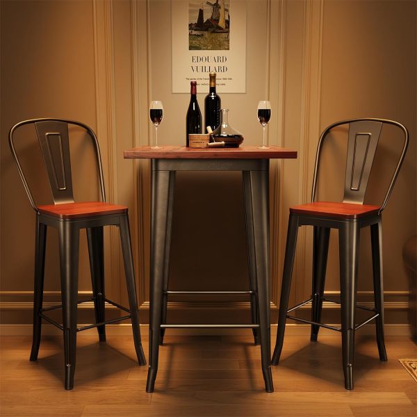 3-Piece Bar Table and Chairs Set for 2 with Footrest and Foot Pads for Kitchen, Restaurant, or Pub
