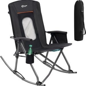 Oversized Folding Rocking Camping Chair with High Back, Hard Armrests, Carry Bag, 400 lbs Capacity, Mesh Back
