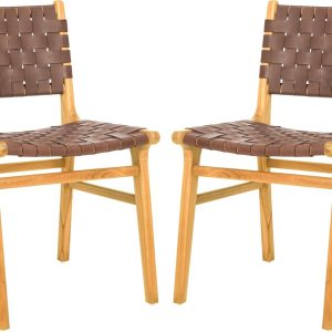 Safavieh Taika Cognac and Natural Leather Dining Chair, Set of 2