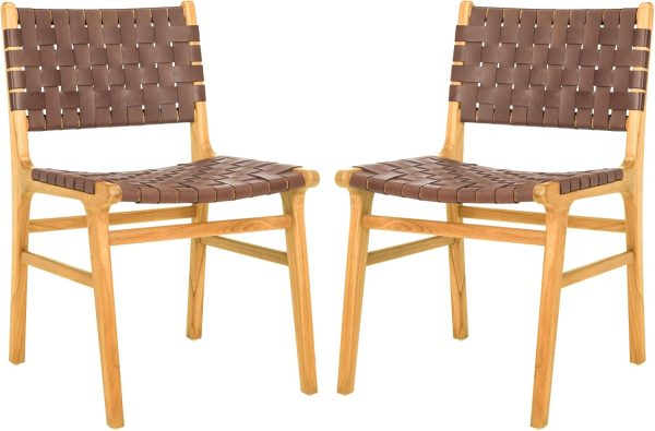 Safavieh Taika Cognac and Natural Leather Dining Chair, Set of 2