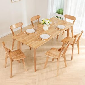 DELAVIN 7-Piece Mid Century Modern Wood Dining Set with 62.9" Table and 6 Oak Chairs, Cherry