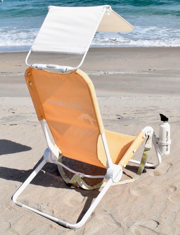 SUNFLOW Beach Chair with Sun Shade and Drink Holder - Compact, Comfortable, Rust-Resistant Aluminum, Creamsicle