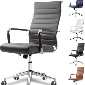 Okeysen Grey Ergonomic Leather Office Chair, Adjustable Swivel for Home Office