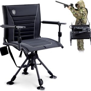 EVER ADVANCED 360° Silent Swivel Hunting Chair, Adjustable, Folding, 300lbs Capacity, Black