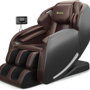 Real Relax Favor-06 Massage Chair, Full Body Zero Gravity Shiatsu Recliner with App Control, Brown
