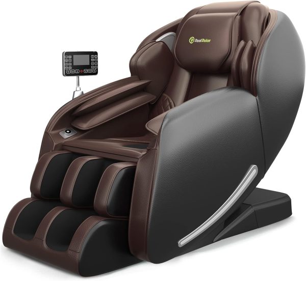 Real Relax Favor-06 Massage Chair, Full Body Zero Gravity Shiatsu Recliner with App Control, Brown